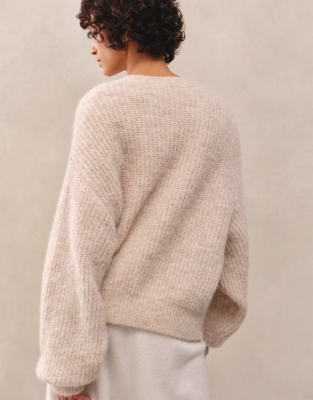 Alpaca Blend Ribbed Cardigan