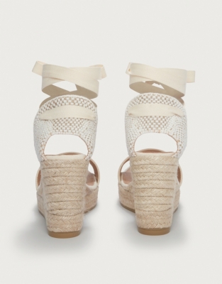 Ankle Tie High Wedge Espadrille Sandal