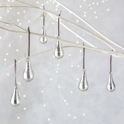 Antiqued Drop Glass Baubles – Set of 6