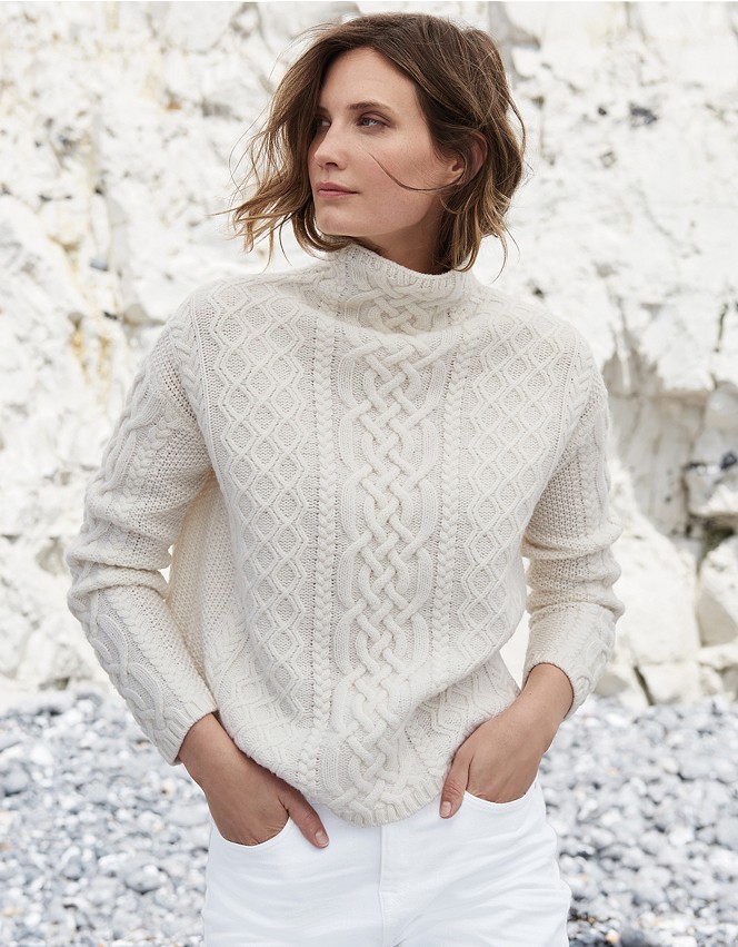 Aran Knit Funnel Neck Sweater | The White Company US