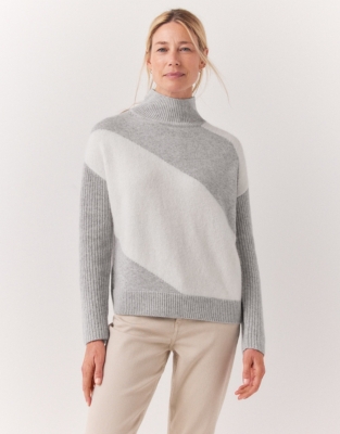 Asymmetric Colorblock Sweater with Cashmere