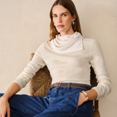 Asymmetric Drape Collar Jumper with Cashmere