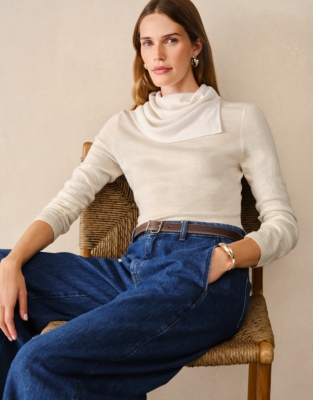 Asymmetric Drape Collar Jumper with Cashmere