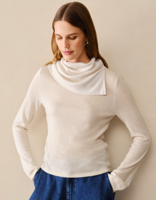 Asymmetric Drape Collar Jumper with Cashmere