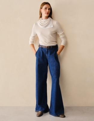 Asymmetric Drape Collar Jumper with Cashmere