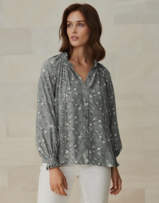 Autumn Floral Smocked-Detail Blouse | Clothing Sale | The White Company UK