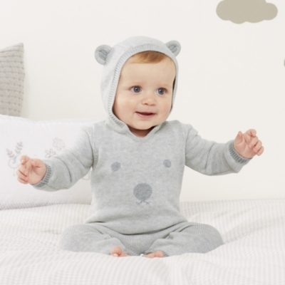 Bear Face Hooded Romper | Baby Boys' | The White Company UK