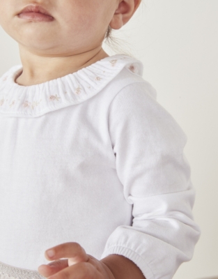 Baby Embroidered Floral Frill Collar Bodysuit (024mths) Baby Girls
