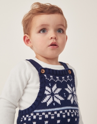 Baby Organic Cotton And Wool Fair Isle Dungarees & Top Set (0–24mths)