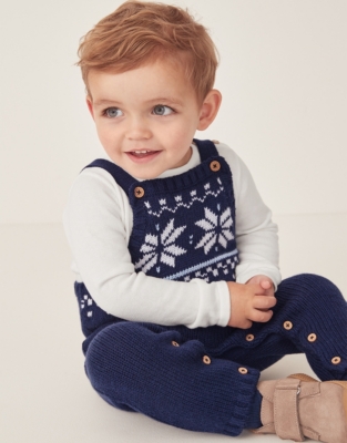 Baby Organic Cotton And Wool Fair Isle Dungarees & Top Set (0–24mths)