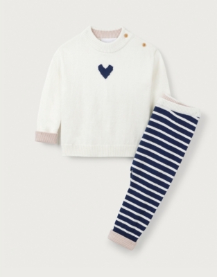 Baby Organic Cotton And Wool Heart Jumper & Striped Leggings Set (0–24mths)