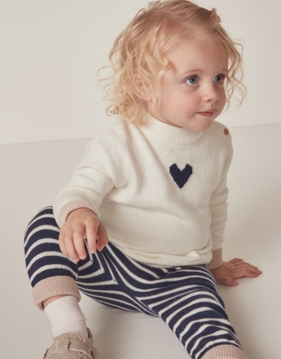 Baby Organic Cotton And Wool Heart Jumper & Striped Leggings Set (0–24mths)