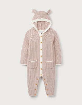 Baby Organic Cotton And Wool Hooded Knitted Romper (0–24mths)