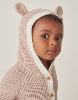 Baby Organic Cotton And Wool Hooded Knitted Romper (0–24mths)