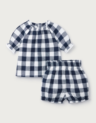 Baby Organic Cotton Blend Gingham Blouse & Bloomers Set (0–24mths)