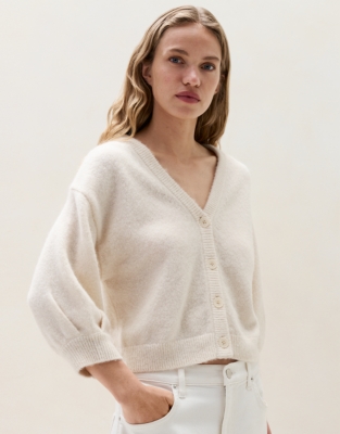 Balloon Sleeve Cardigan with Alpaca