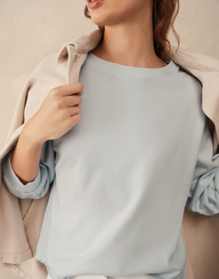Balloon Sleeve Rolled Hem Sweatshirt