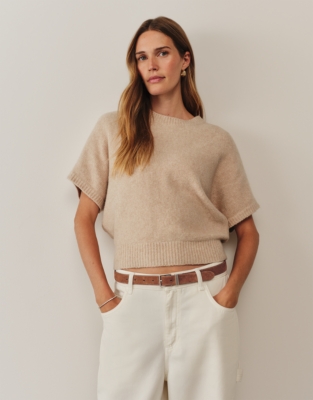 Batwing Knitted T-shirt with Organic Cotton - Natural Marl