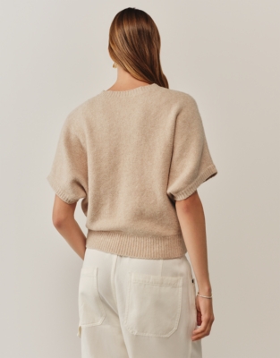 Batwing Knitted T-shirt with Organic Cotton - Natural Marl