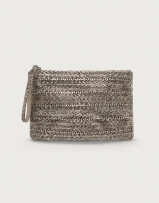 grey beaded clutch bag