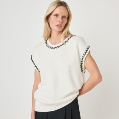 Beaded Relaxed Knitted T-shirt with Cashmere