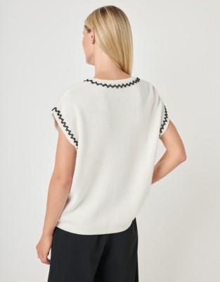 Beaded Relaxed Knitted T-shirt with Cashmere