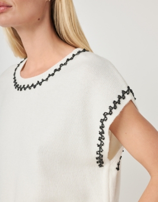 Beaded Relaxed Knitted T-shirt with Cashmere