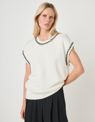 Beaded Relaxed Knitted T-shirt with Cashmere