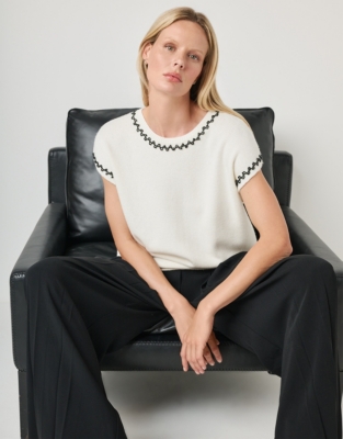 Beaded Relaxed Knitted T-shirt with Cashmere