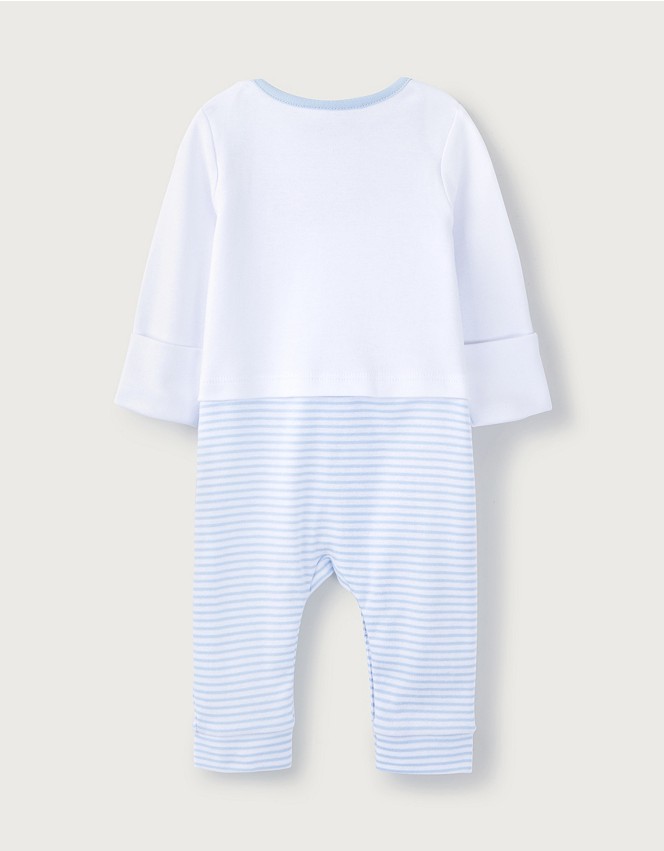 The White Company Clothing Loungewear Sleepsuits 1-1 1/2Y Bear-Embroidered Mock-Top Sleepsuit 