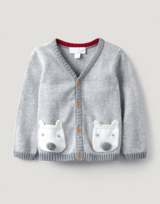 white company grey cardigan