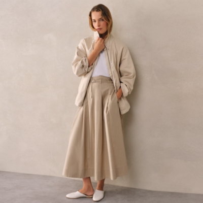 Belted Chino Midi Skirt