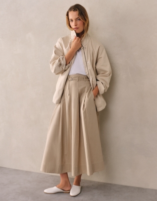 Belted Chino Midi Skirt