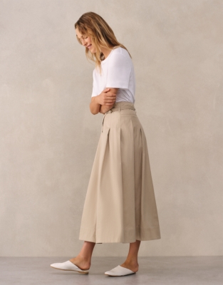 Belted Chino Midi Skirt