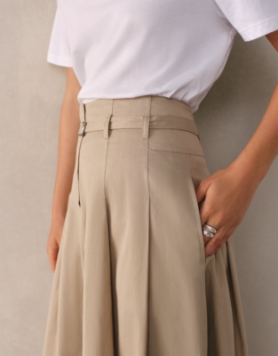 Belted Chino Midi Skirt