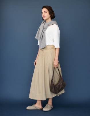 Belted Chino Midi Skirt