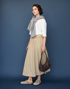 Belted Chino Midi Skirt