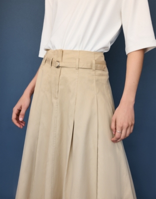 Belted Chino Midi Skirt
