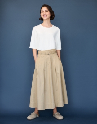 Belted Chino Midi Skirt