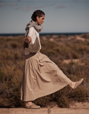 Belted Chino Midi Skirt