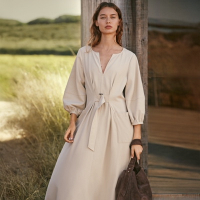 Belted Midi Dress with Patch Pockets