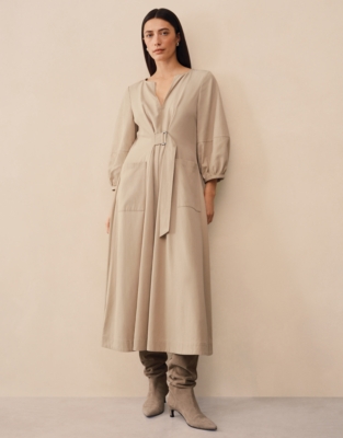 Belted Midi Dress with Patch Pockets