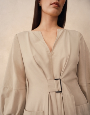 Belted Midi Dress with Patch Pockets