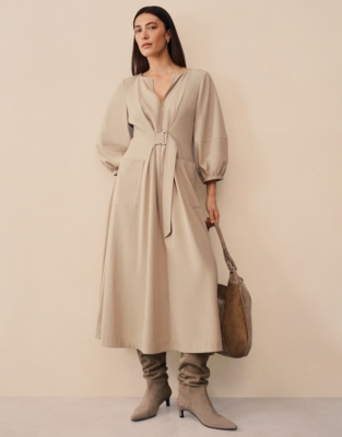 Belted Midi Dress with Patch Pockets