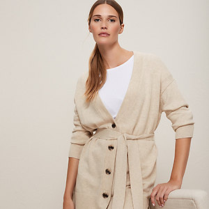 Belted Organic-Cotton-Wool Longline Cardigan