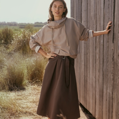 Belted Skirt with Top Stitch Details