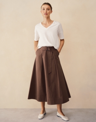 Belted Skirt with Top Stitch Details