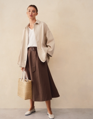 Belted Skirt with Top Stitch Details