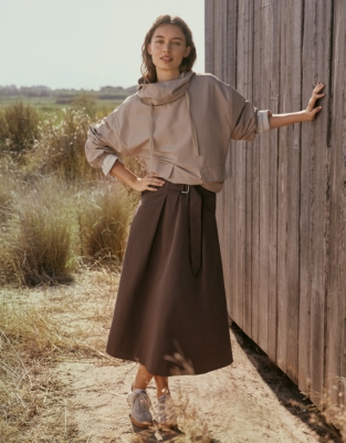Belted Skirt with Top Stitch Details