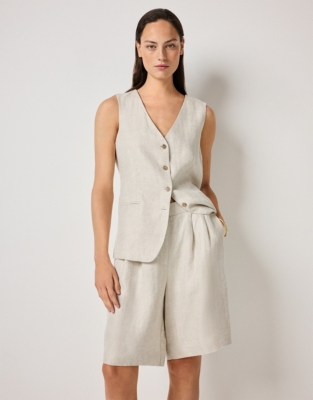 Bermuda Herringbone Linen Shorts